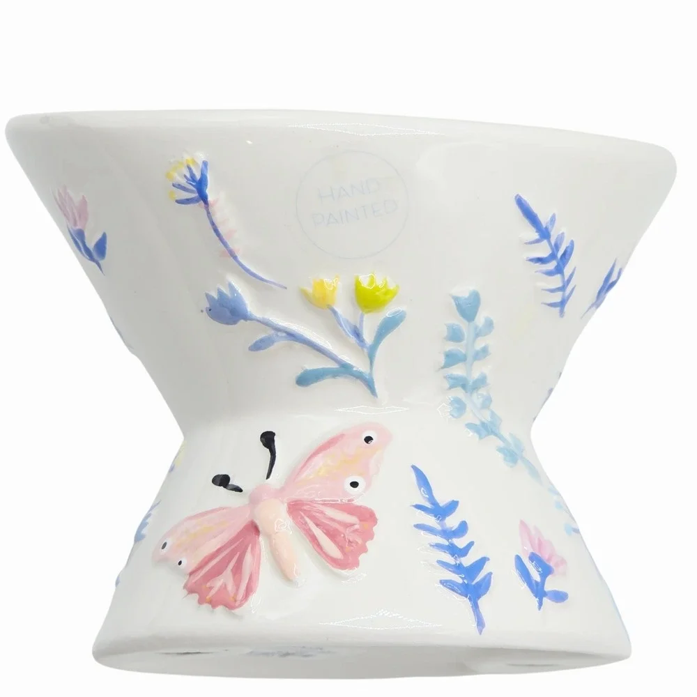Mellow & Mod Raised Ceramic Cat Food Water Bowl‎ Butterfly Embossed Hand Painted